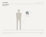 Rafael Santiago, queer codes, 2026 — scale drawing, 12 × 11 inches, with a 5 ft 10 in figure for scale