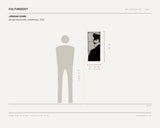 Jordan Dunn, Grunge Glassworks, Leatherman, 2026 — scale drawing, 13 × 30 inches, with a 5 ft 10 in figure for scale