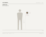 Albert Daag, Man in Red Light, 2023 — scale drawing, 5 × 5 inches, with a 5 ft 10 in figure for scale