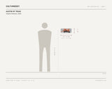 Austin of Texas, Clayton Paterson, 2026 — scale drawing, 15 × 6 inches, with a 5 ft 10 in figure for scale