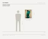 Oscar De La Rocha, Back Study in Teal, 2026 — scale drawing, 22 × 28 inches, with a 5 ft 10 in figure for scale