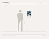 Jeffrey Aviles, Striking Blue, 2026 — scale drawing, 11 × 14 inches, with a 5 ft 10 in figure for scale