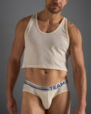 TEAMM8 Racer Mesh Crop Singlet - Ecru