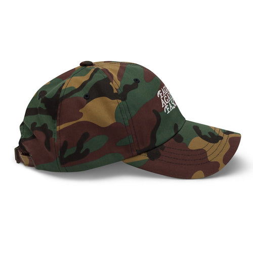Faggot Against Fascism Dad Hat by YES HOMO in Green Camo