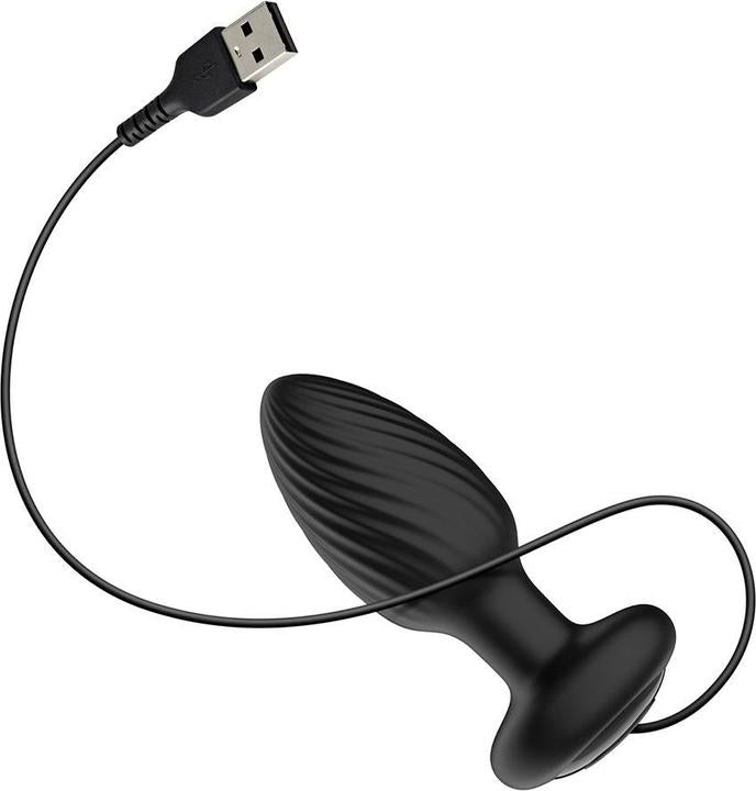 Nexus Tornado Rechargeable Silicone Rotating Butt Plug with Remote Control - Medium - Black