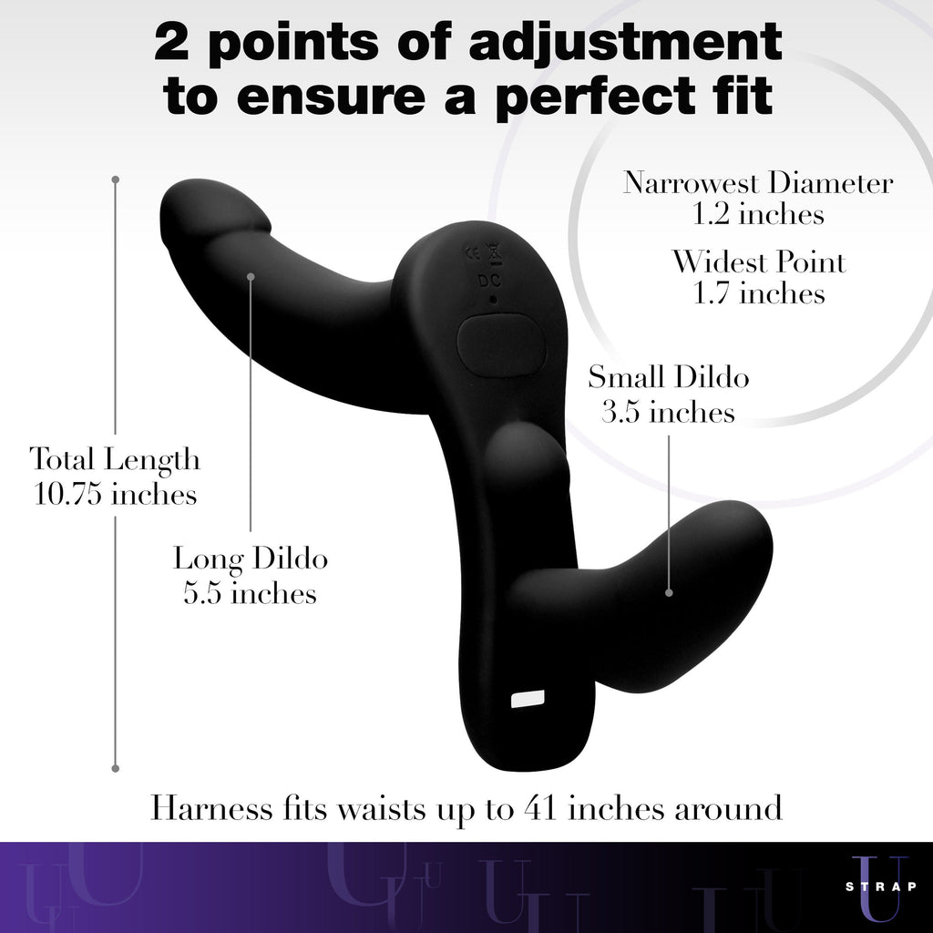 Strap U Double Take 10X Double Penetration Vibrating Strap-on Harness - Black