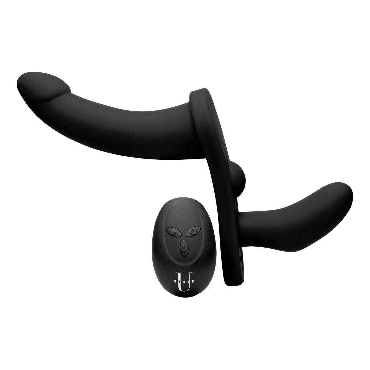 Strap U Double Take 10X Double Penetration Vibrating Strap-on Harness - Black