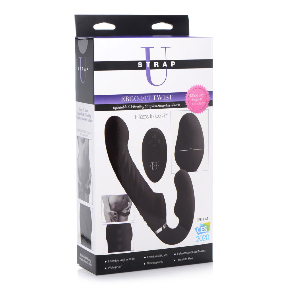 Strap U Ergo-Fit Twist Inflatable Vibrating Strapless Strap-on - Black