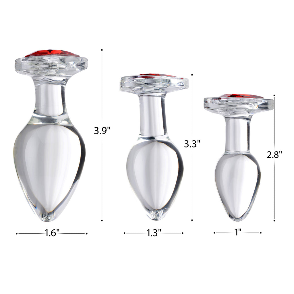 Red Heart Gem Glass Anal Plug - Medium