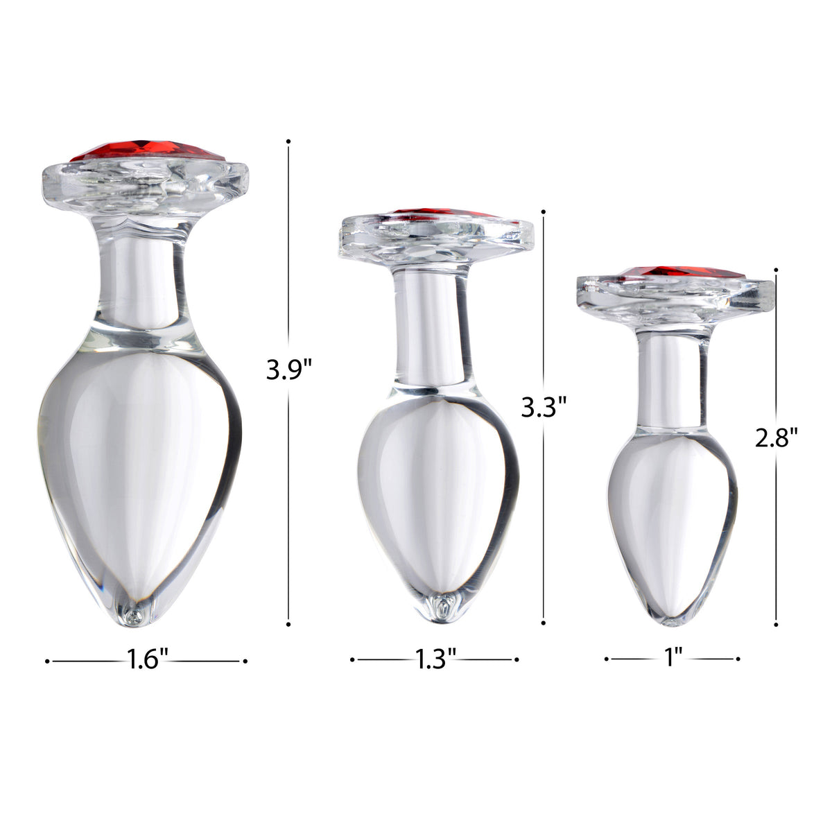 Red Heart Gem Glass Anal Plug - Medium