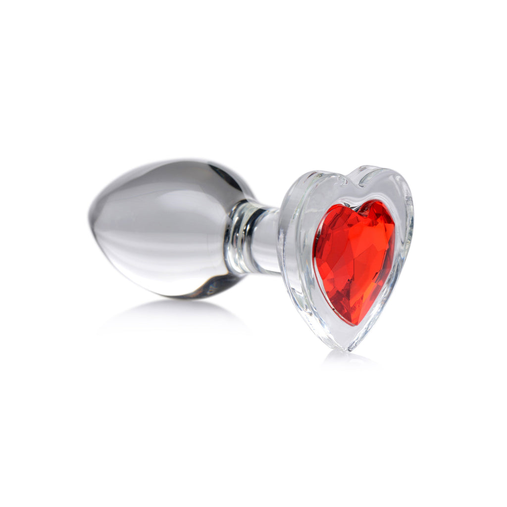 Red Heart Gem Glass Anal Plug - Medium