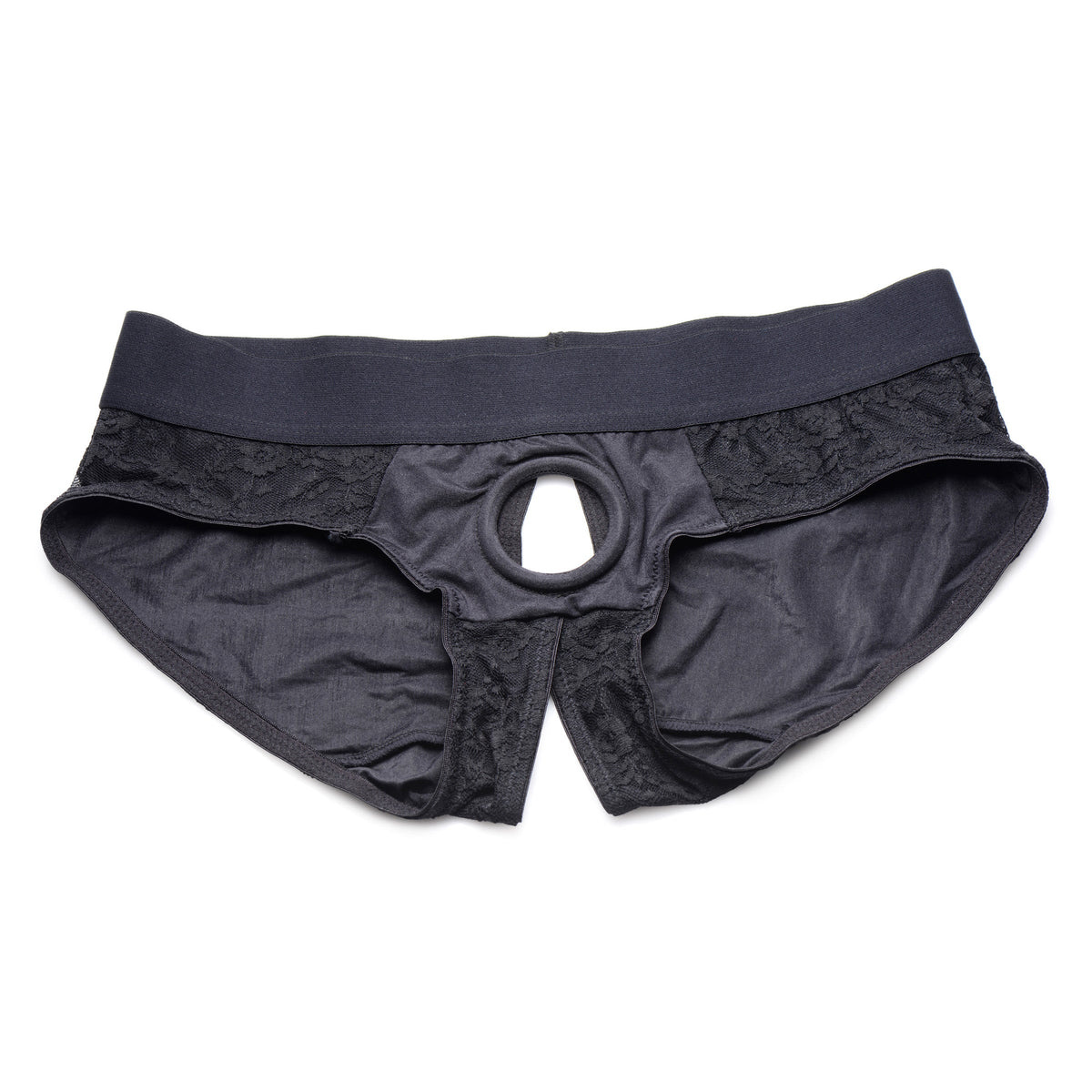Strap U Lace Envy Black Crotchless Panty Harness - S-M