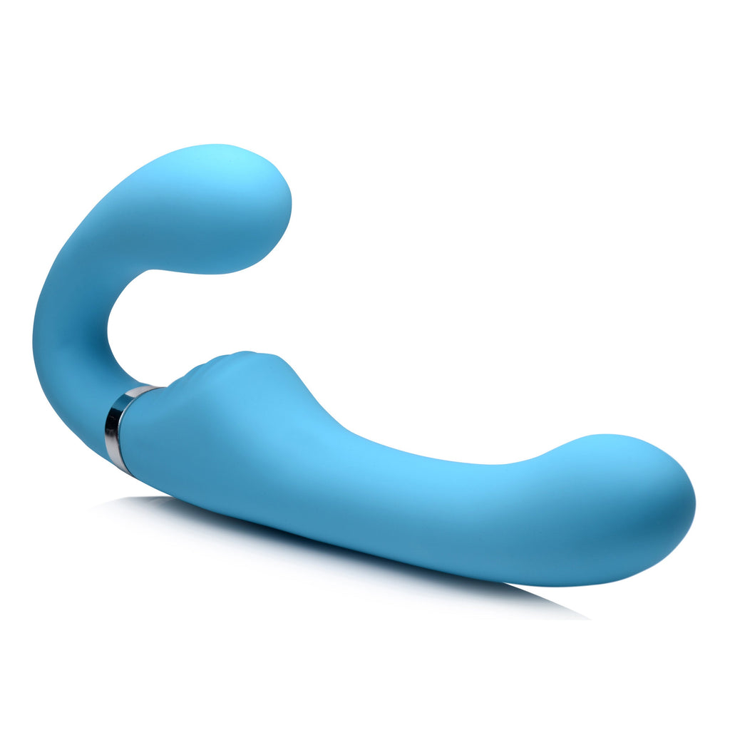 Strap U 10X Mighty Rider Vibrating Silicone Strapless Strap-on - Blue