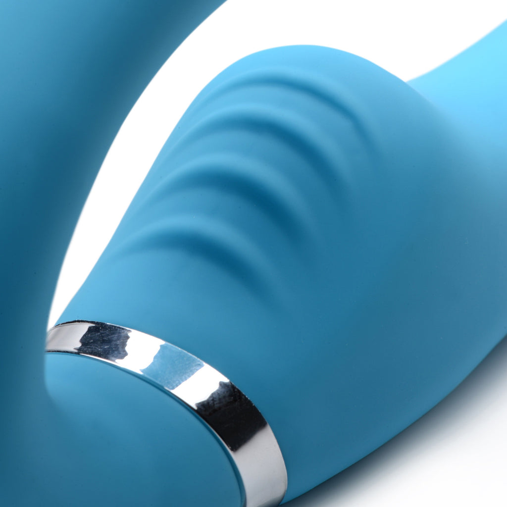 Strap U 10X Mighty Rider Vibrating Silicone Strapless Strap-on - Blue