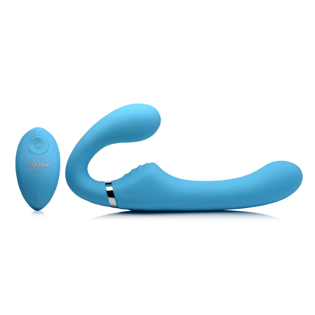 Strap U 10X Mighty Rider Vibrating Silicone Strapless Strap-on - Blue