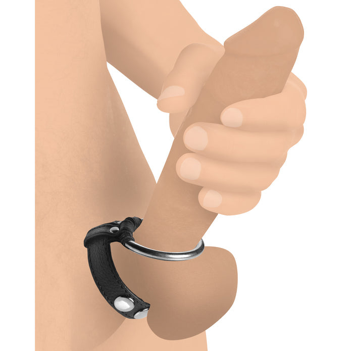 LEATHER AND STEEL COCK AND BALL RING BLACK BY STRICT LEATHER