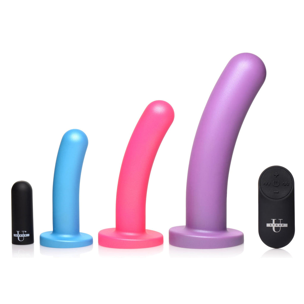 Strap U Triple Peg 28X Vibrating Silicone Dildo Set w/ Remote