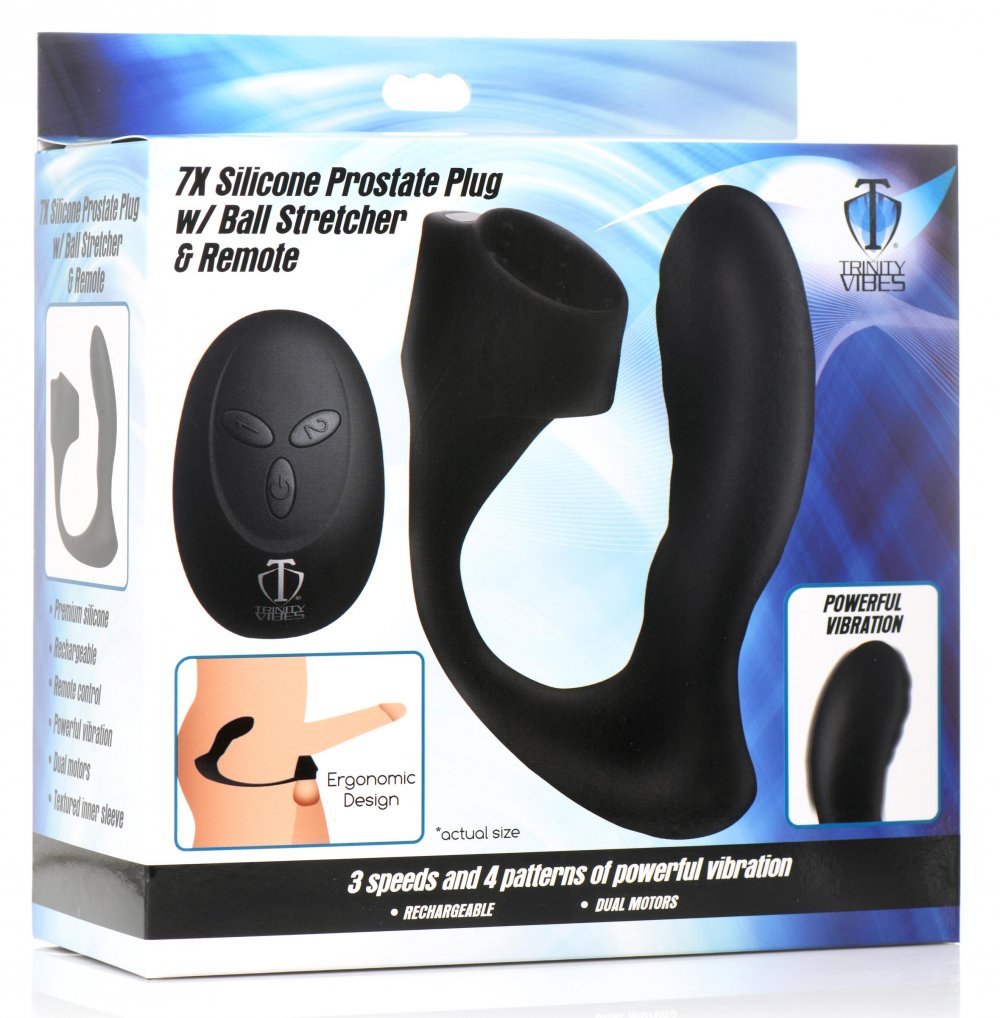7X Silicone Prostate Plug w- Ball Stretcher & Remote by trinity vibes