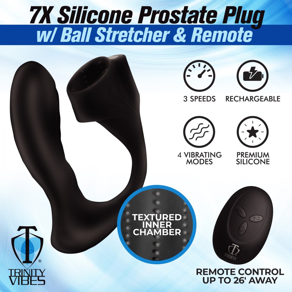 7X Silicone Prostate Plug w- Ball Stretcher & Remote by trinity vibes