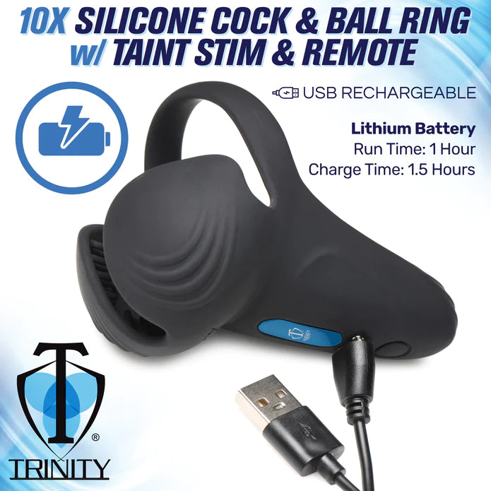 10X SILICONE COCK & BALL RING W/ VIBRATING TAINT STIMULATOR & REMOTE