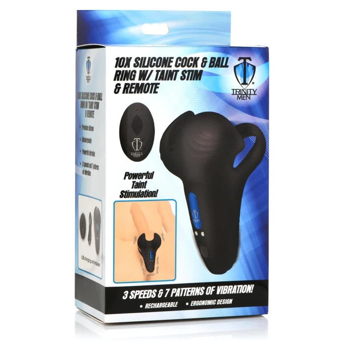 10X SILICONE COCK & BALL RING W/ VIBRATING TAINT STIMULATOR & REMOTE