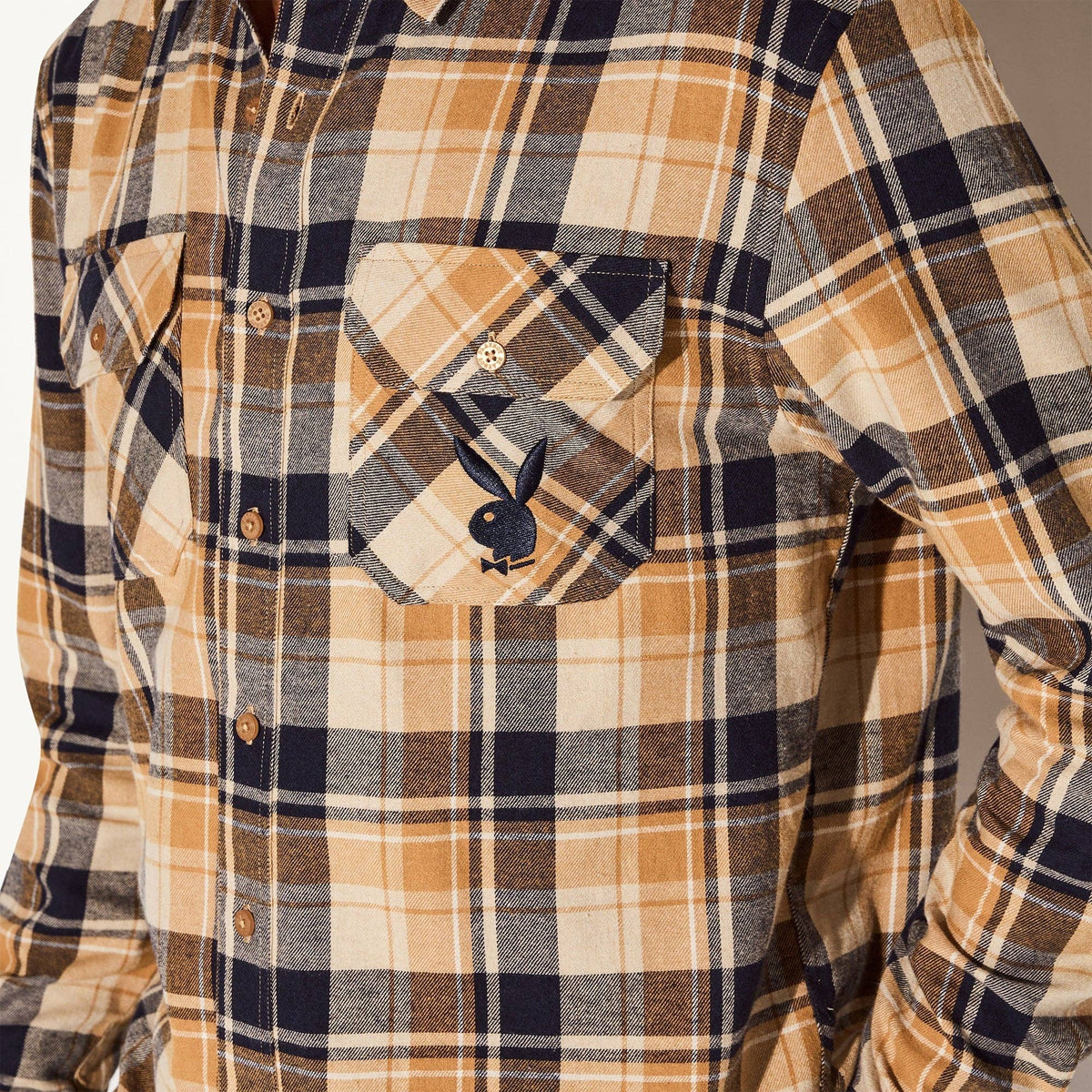 PLAYBOY Men's Tan Flannel Long Sleeve Shirt