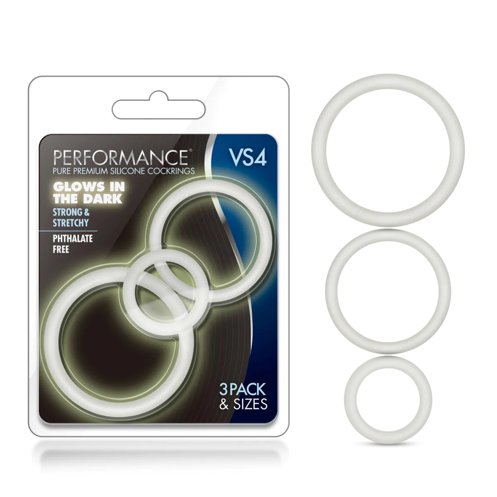 Performance VS4: Glow In The Dark White Penis Ring Set 3-Sizes