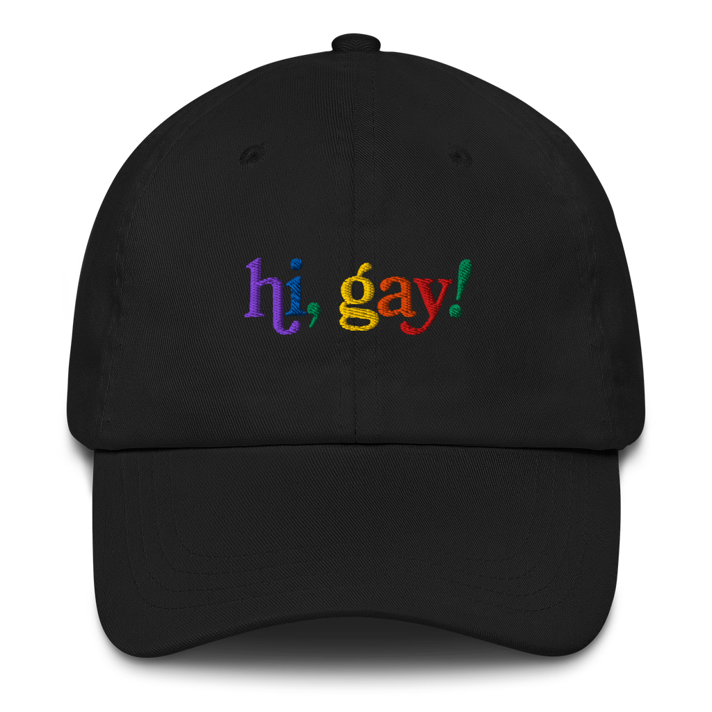 Hi, Gay! Embroidered Hat - Black