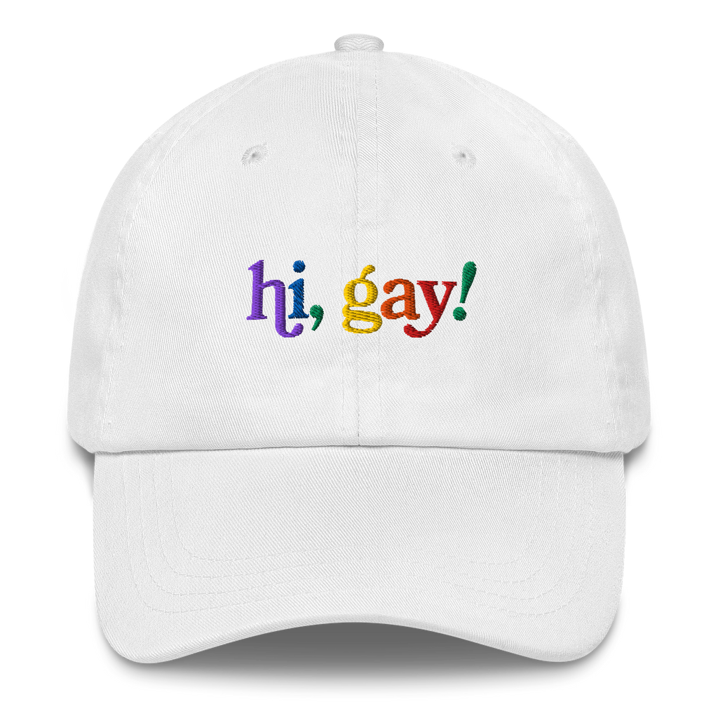Hi, Gay! Embroidered Hat - White