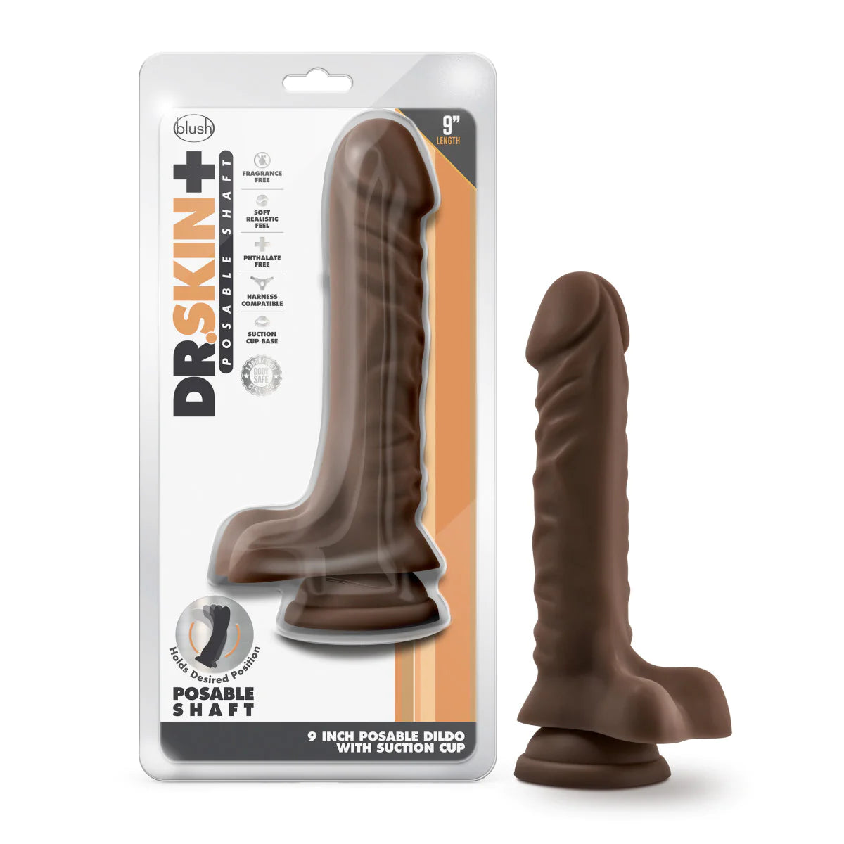 Dr. Skin Plus Posable Dildo with Balls 9in - Chocolate