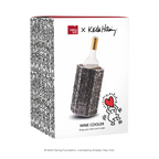 Keith Haring print detail on the Vacu Vin Hive stainless steel wine cooler