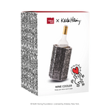 Keith Haring print detail on the Vacu Vin Hive stainless steel wine cooler