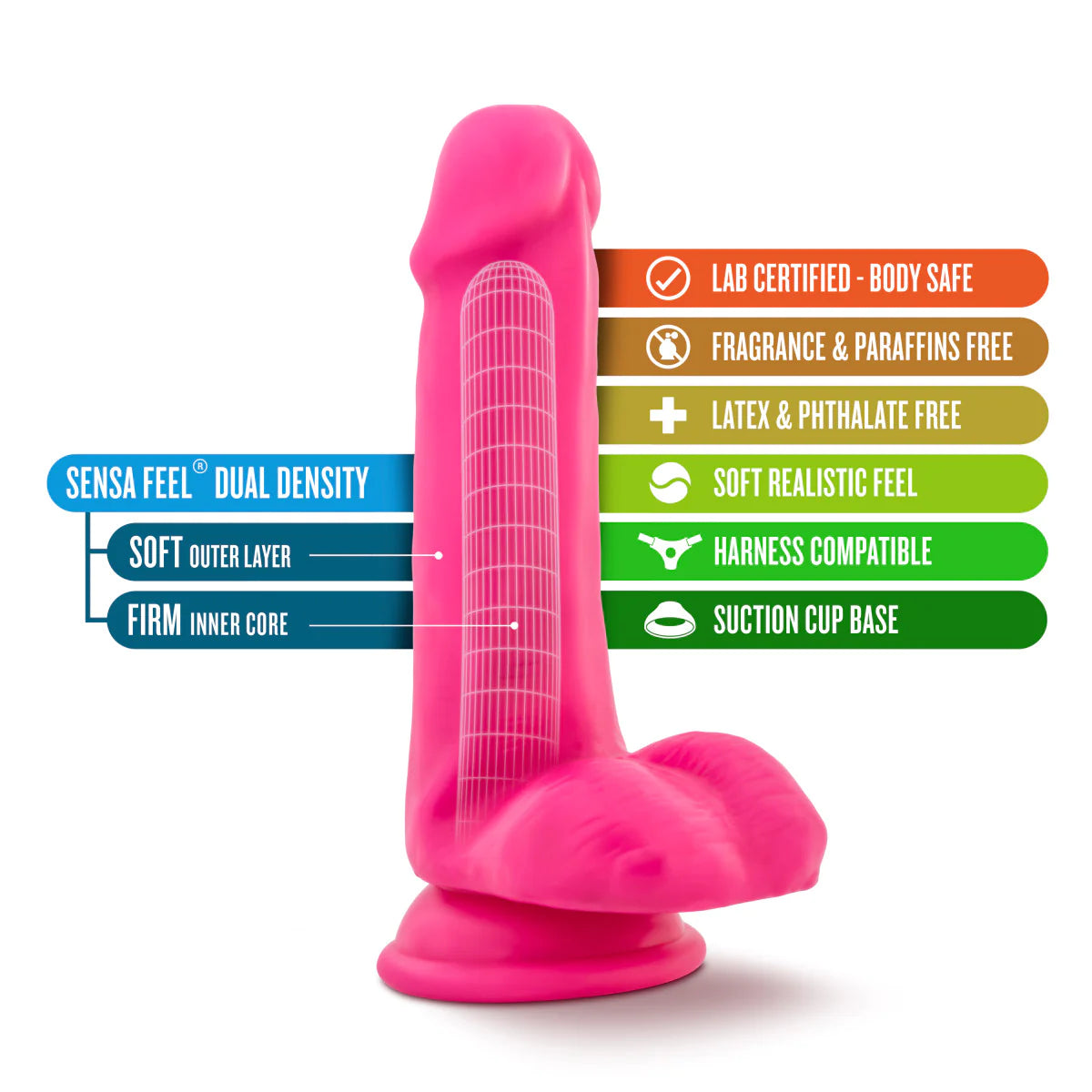 Neo Realistic Neon Pink 6-Inch Long Dildo
