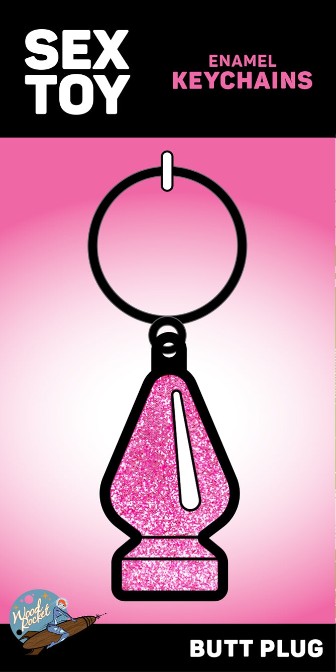 Pink Glitter Butt Plug Keychain