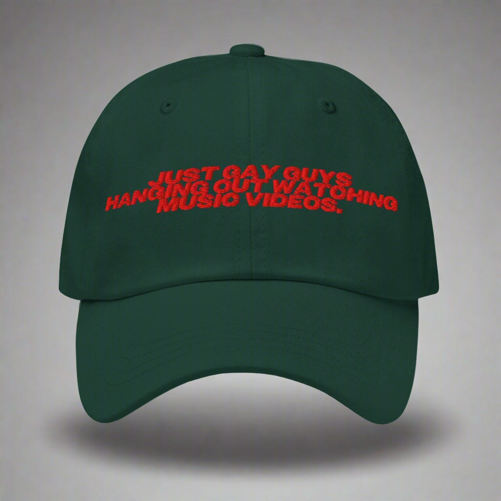 Just Gay Guys Hanging Out Watching Music Videos Dad Hat by YES HOMO - Spruce