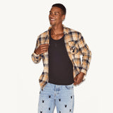 PLAYBOY Men's Tan Flannel Long Sleeve Shirt