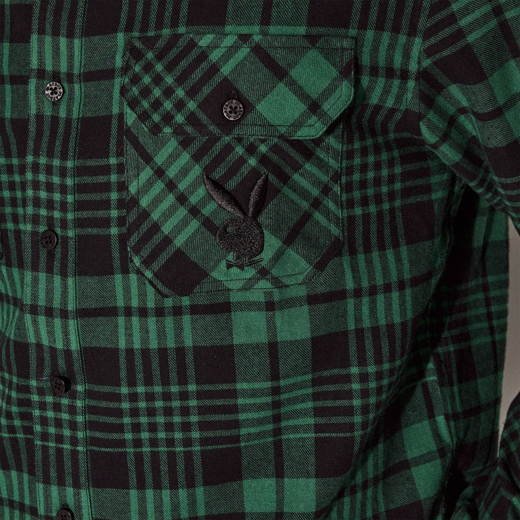 PLAYBOY Men's Green Flannel Long Sleeve Shirt