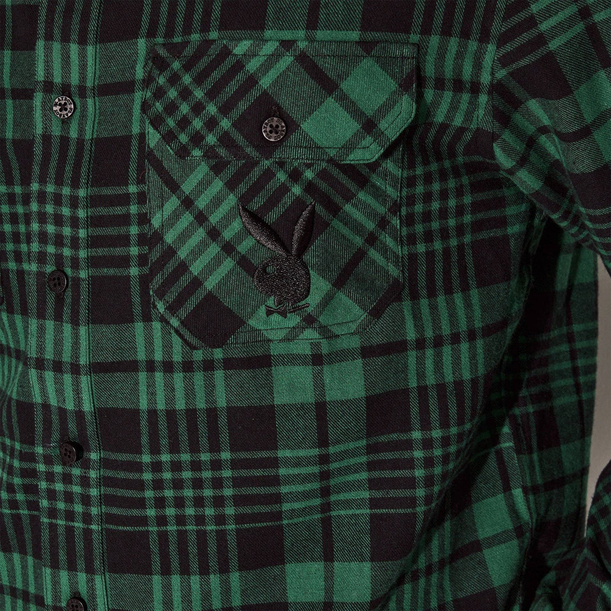 PLAYBOY Men's Green Flannel Long Sleeve Shirt
