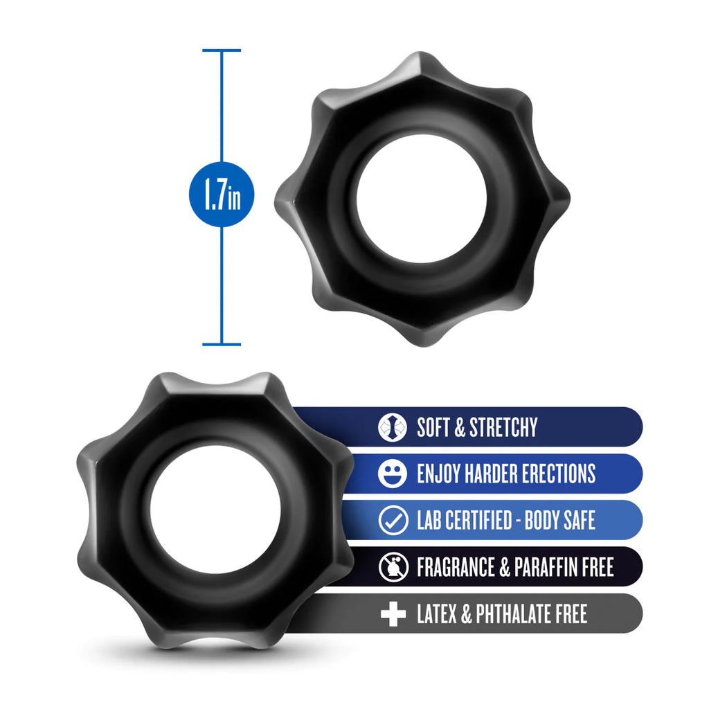 Stay Hard Nutz: Soft & Stretchy Black Penis Rings 2-Pack