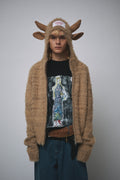 HIGHLAND COW BALACLAVA CARDI in BROWN