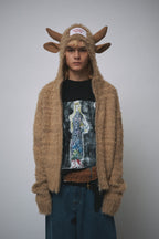 HIGHLAND COW BALACLAVA CARDI in BROWN