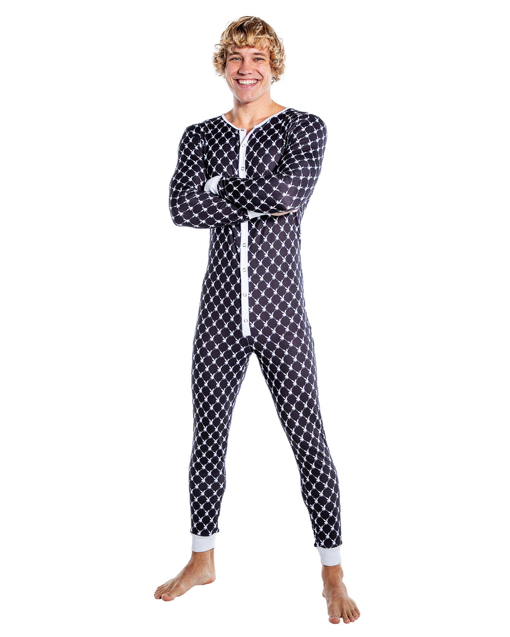 Playboy Men's Bunny Cozy Lounge Union Suit - Black/White