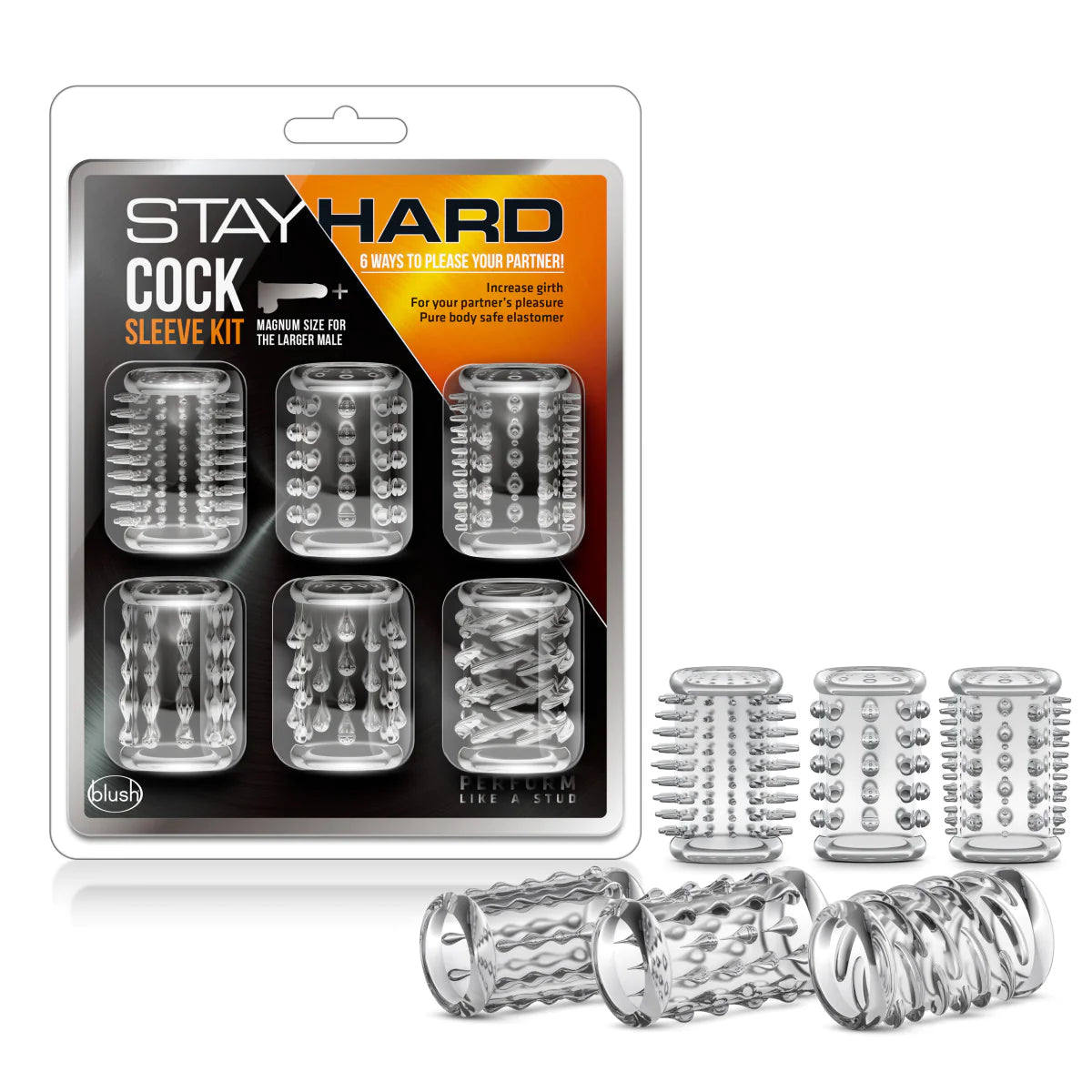 Stay Hard Clear Soft Tickler Penis Sleeve Kit Set of 6