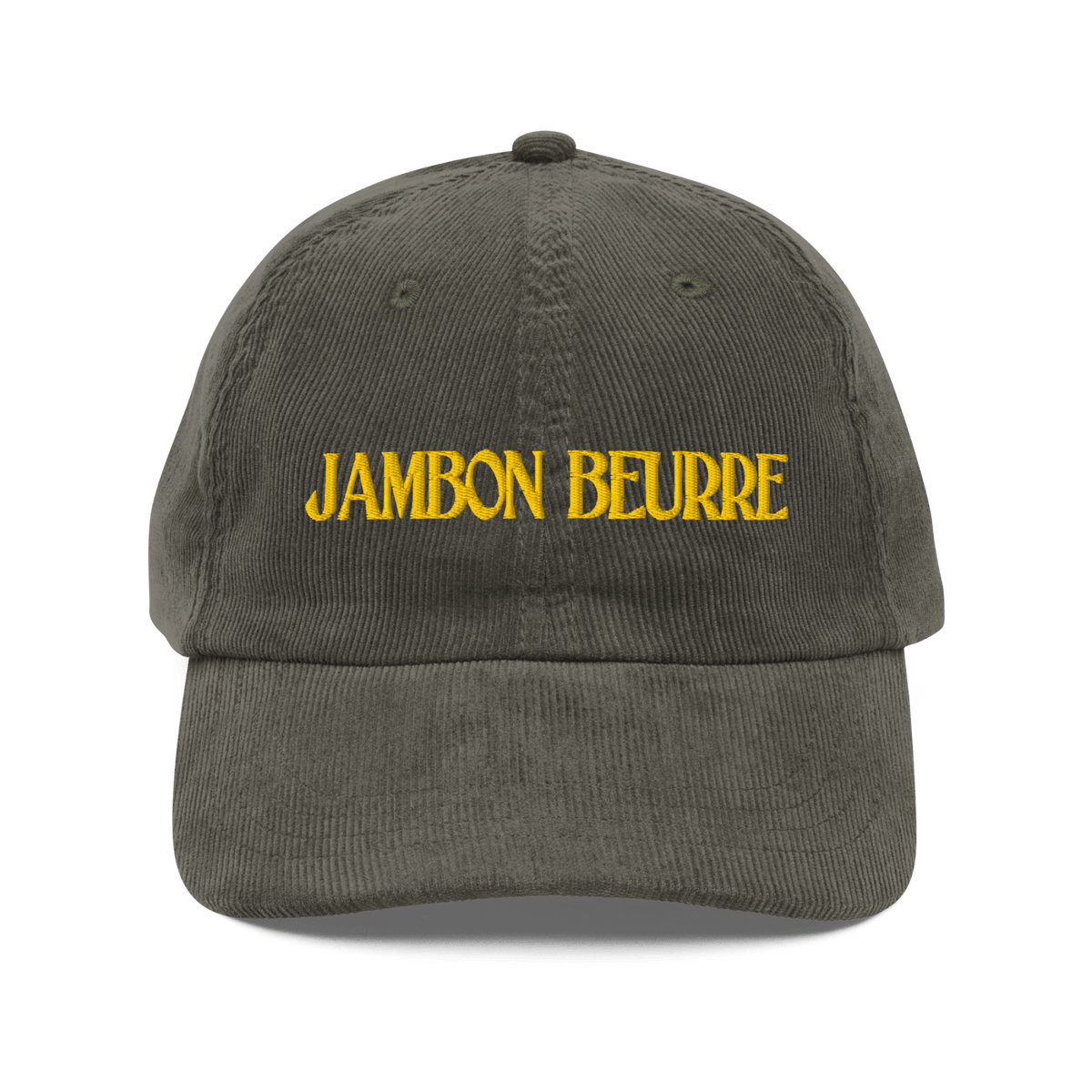 JAMBON BEURRE Embroidered Corduroy Hat - Olive