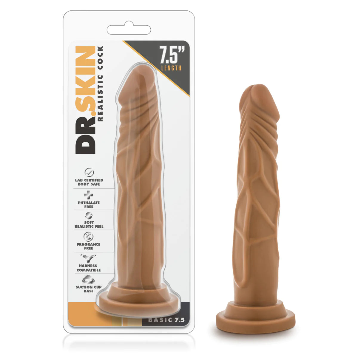 Dr. Skin Realistic Cock Realistic Mocha 7.5-Inch Long Dildo