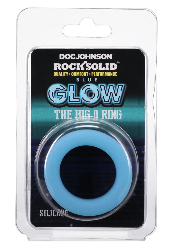 Rock Solid The Big O Glow in the Dark Silicone Cock Ring - Blue/Black
