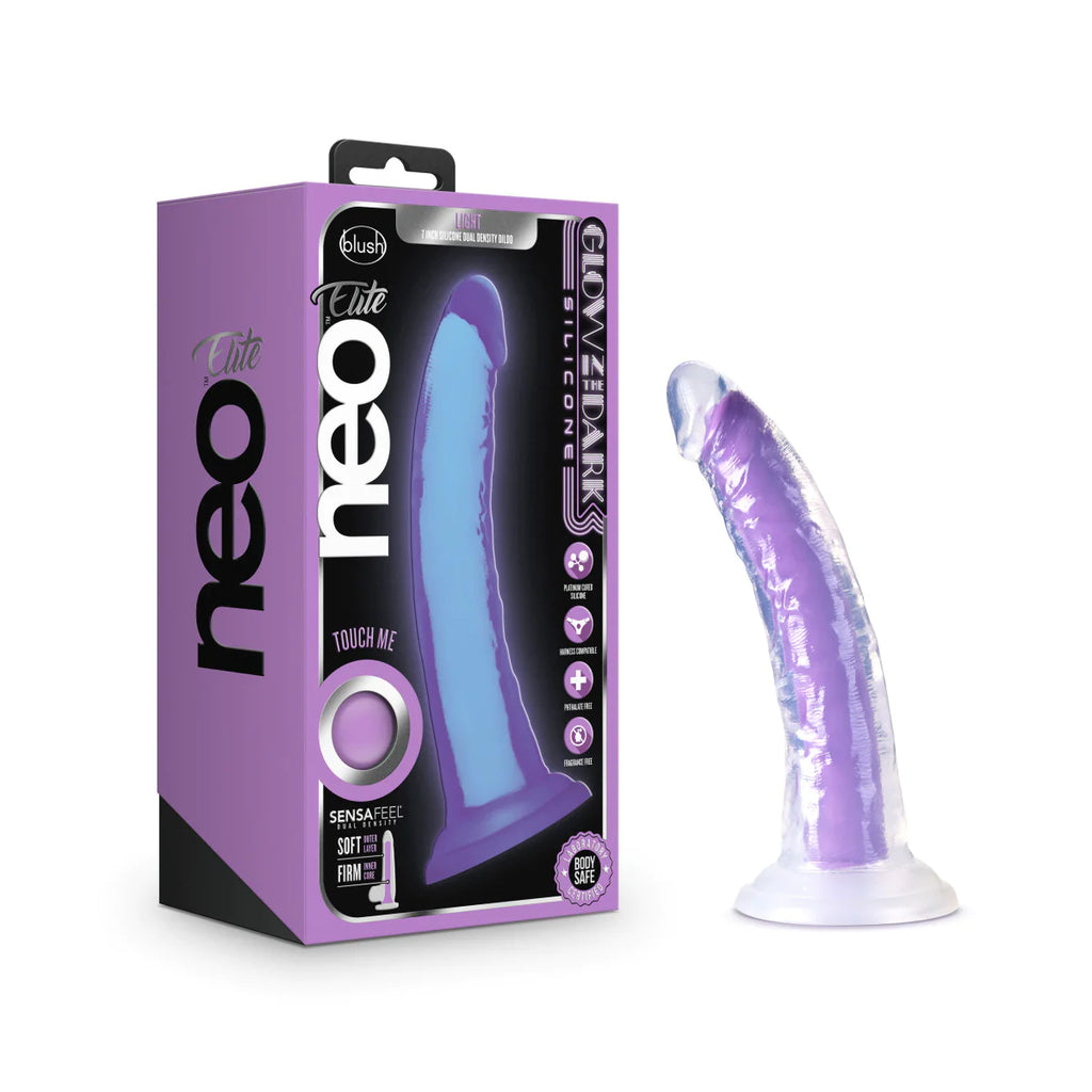 Neo Elite Glow In The Dark Neon Purple: 7.5-Inch Long Dildo