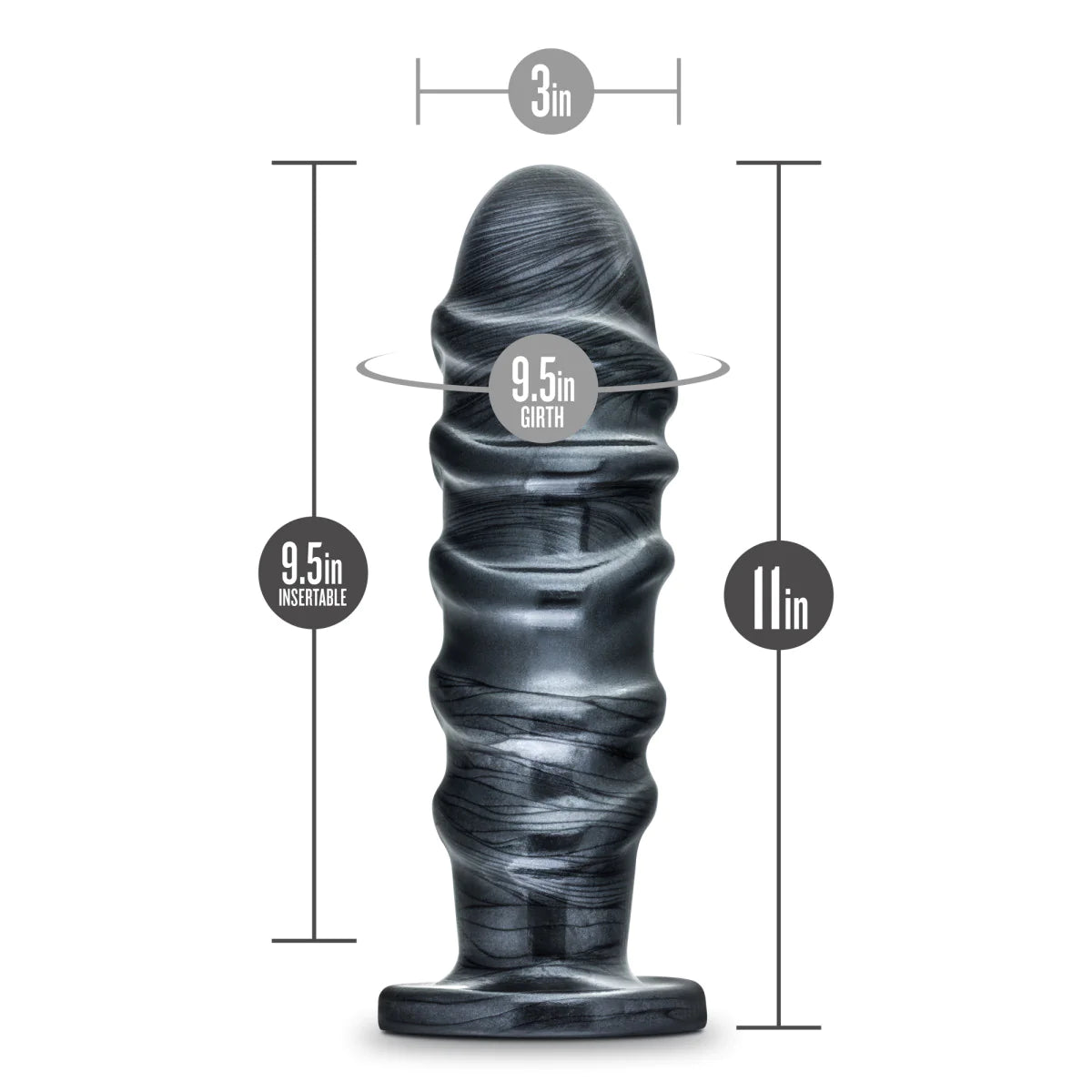 Jet Annihilator Carbon Metallic Black 11-Inch Anal Plug With Suction Cup Base