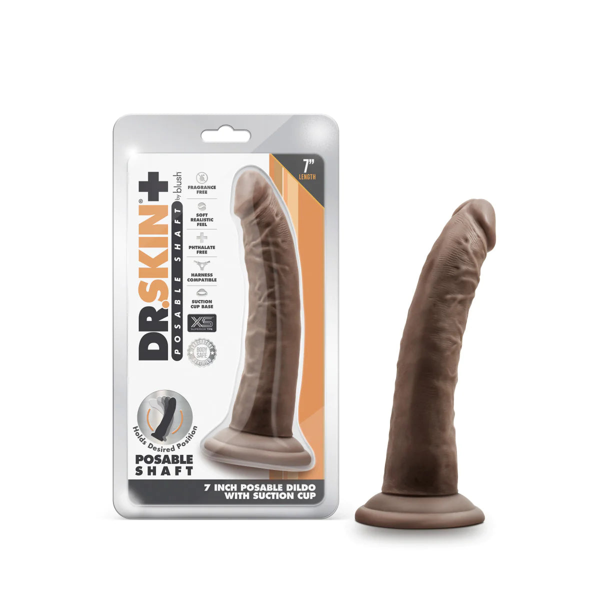 Dr. Skin Plus Realistic Chocolate 7.5-Inch Long Dildo