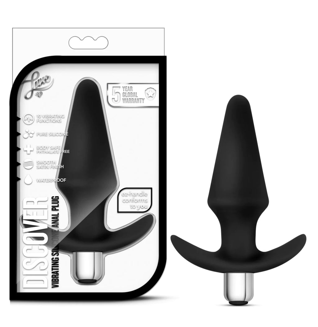 Luxe Discover Black 5-Inch Vibrating Anal Plug With Handle